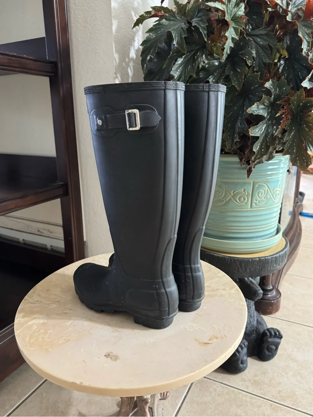 Hunter Black Logo Tall Rain Boot Interior Detail